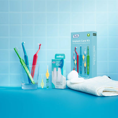 Tepe Implant Care Kit (Toothbrushes, Interdentals, Floss).