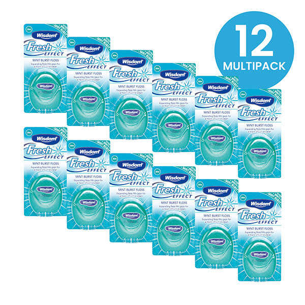 Wisdom Fresh Effect Mint Burst Expanding Dental Floss - Multipack of 12
