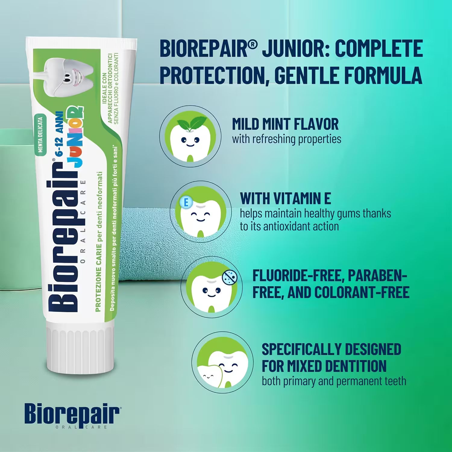 Biorepair Junior Mint Toothpaste 6-12 Years (75ml)