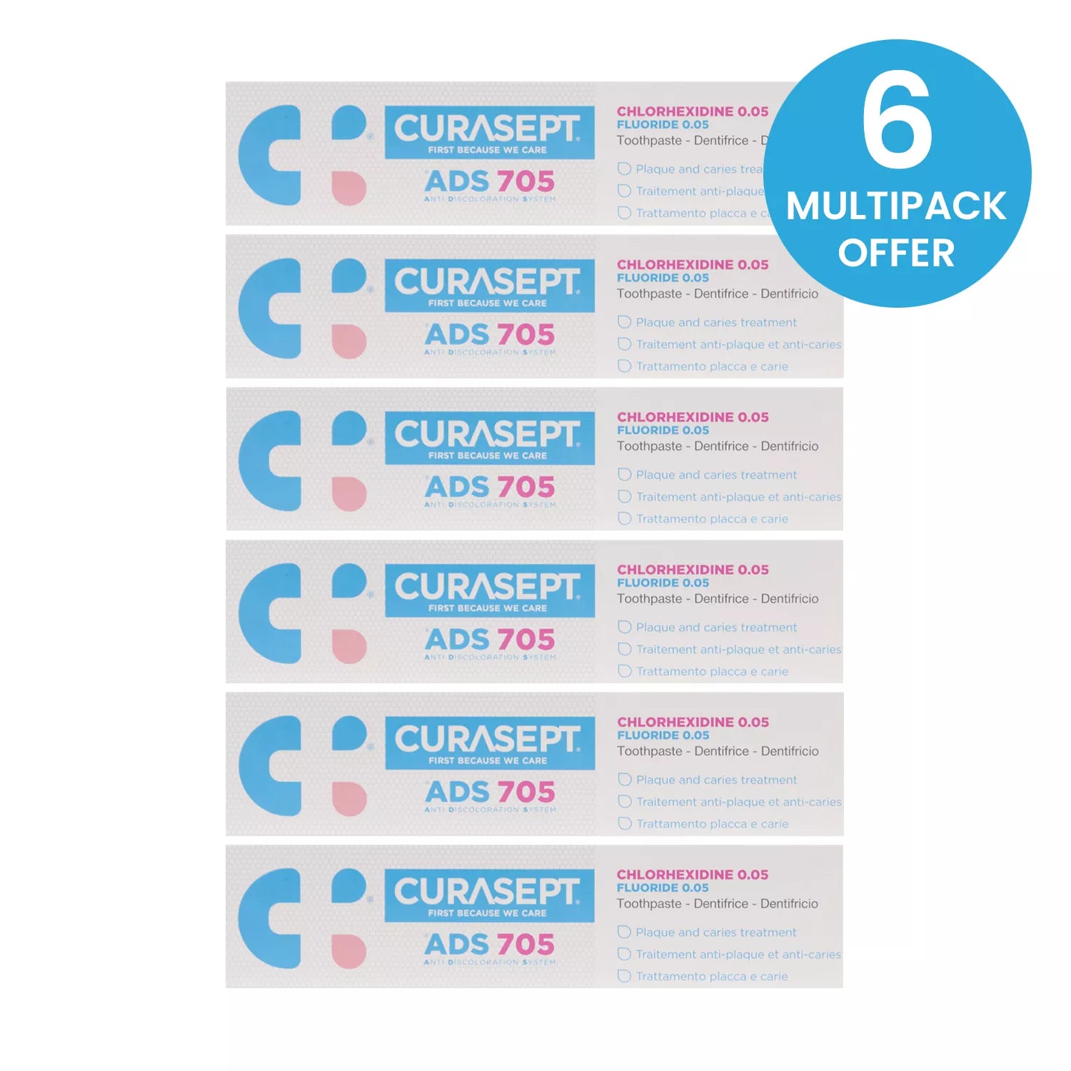 Curasept Chlorhexidine Toothpaste 0.05% 75ml - Multipack of 6