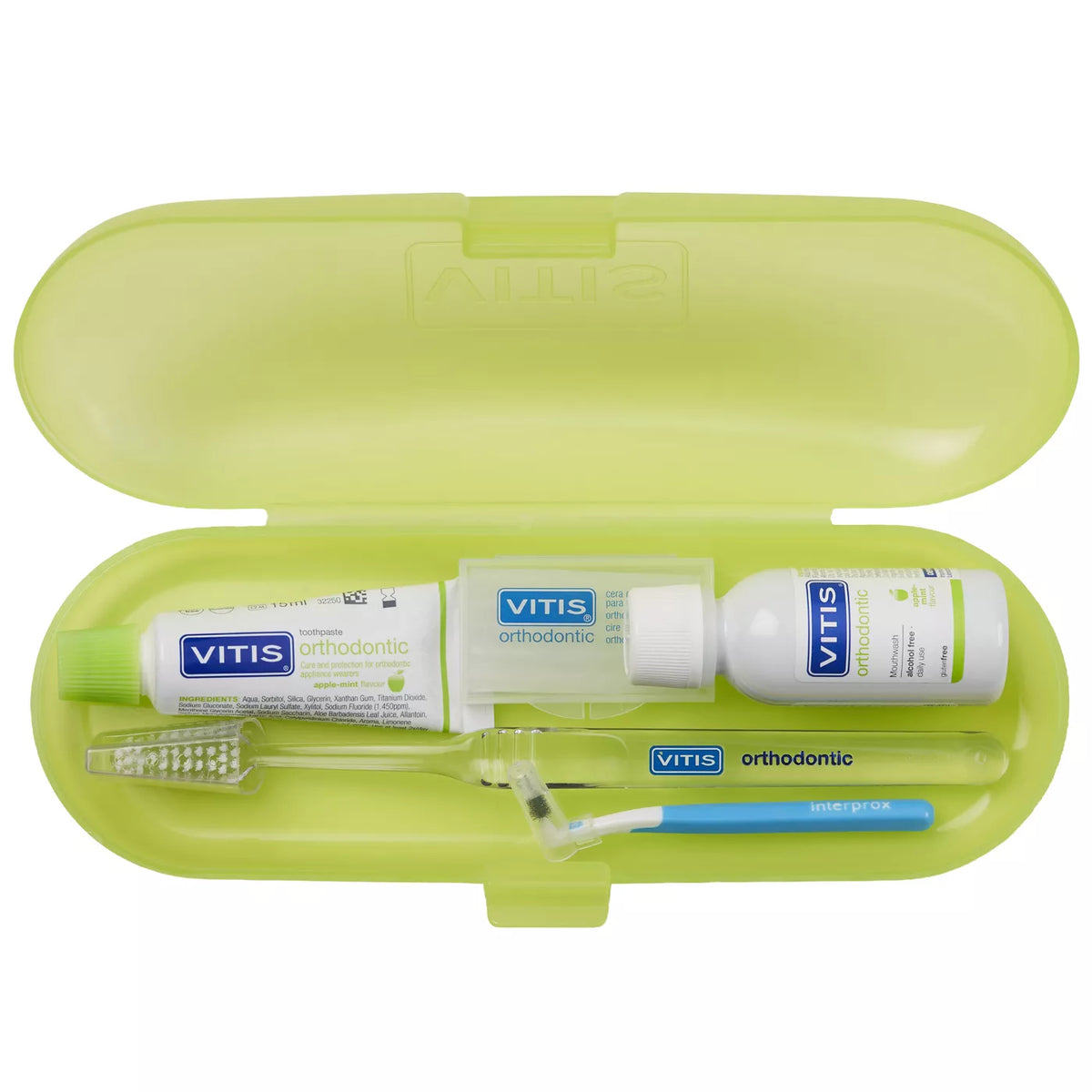 VITIS Orthodontic Travel Kit (Toothbrush, Toothpaste, Mouthwash, Wax)