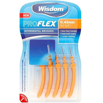 Wisdom Pro Flex Interdental Brushes Sizes: ISO 1-5, 0.45-0.8mm (5-pack) Orange - 0.45mm image