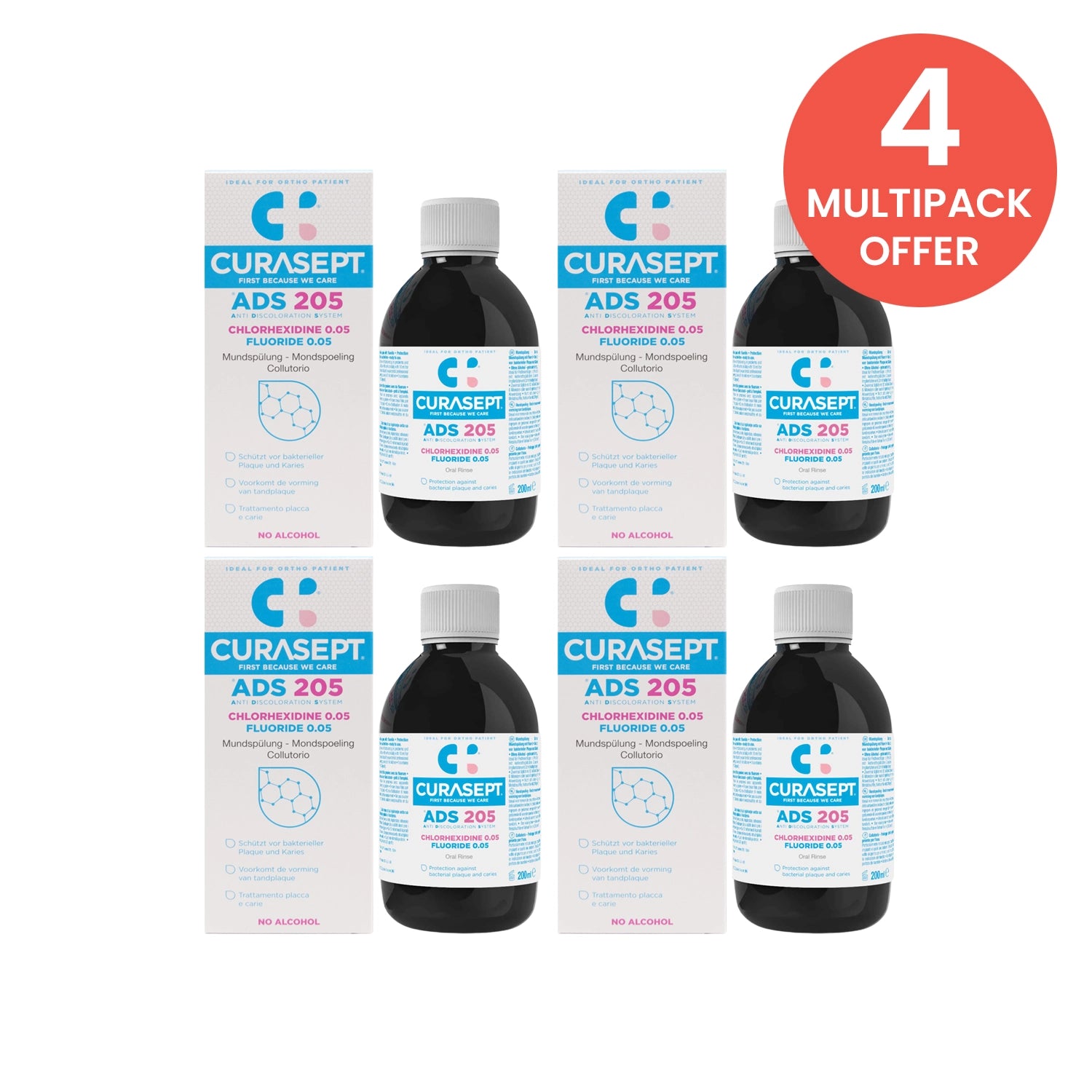 Curasept 0.05% MOUTHWASH 200ml - Pack of 4