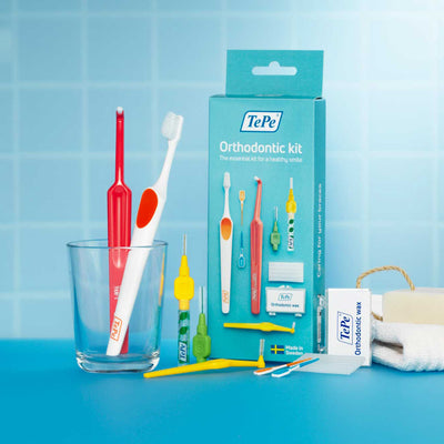 Tepe Orthodontic Kit (Toothbrushes, Interdentals, Floss, Wax).