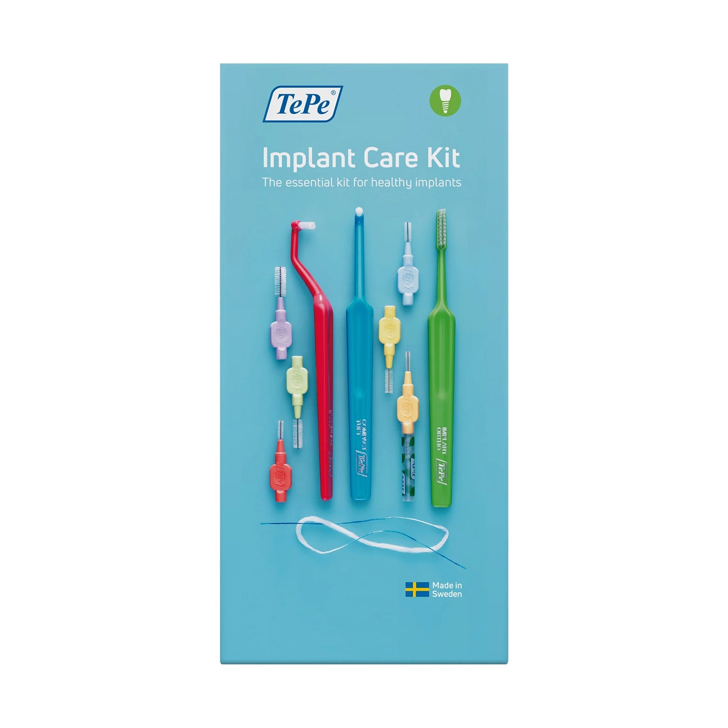 Tepe Implant Care Kit (Toothbrushes, Interdentals, Floss).