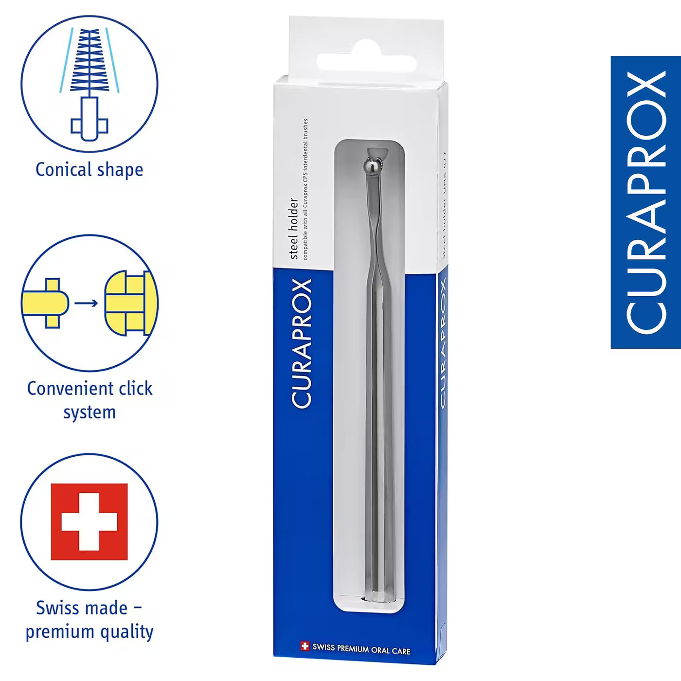 Curaprox Steel Silver Click Interdental Brush Holder