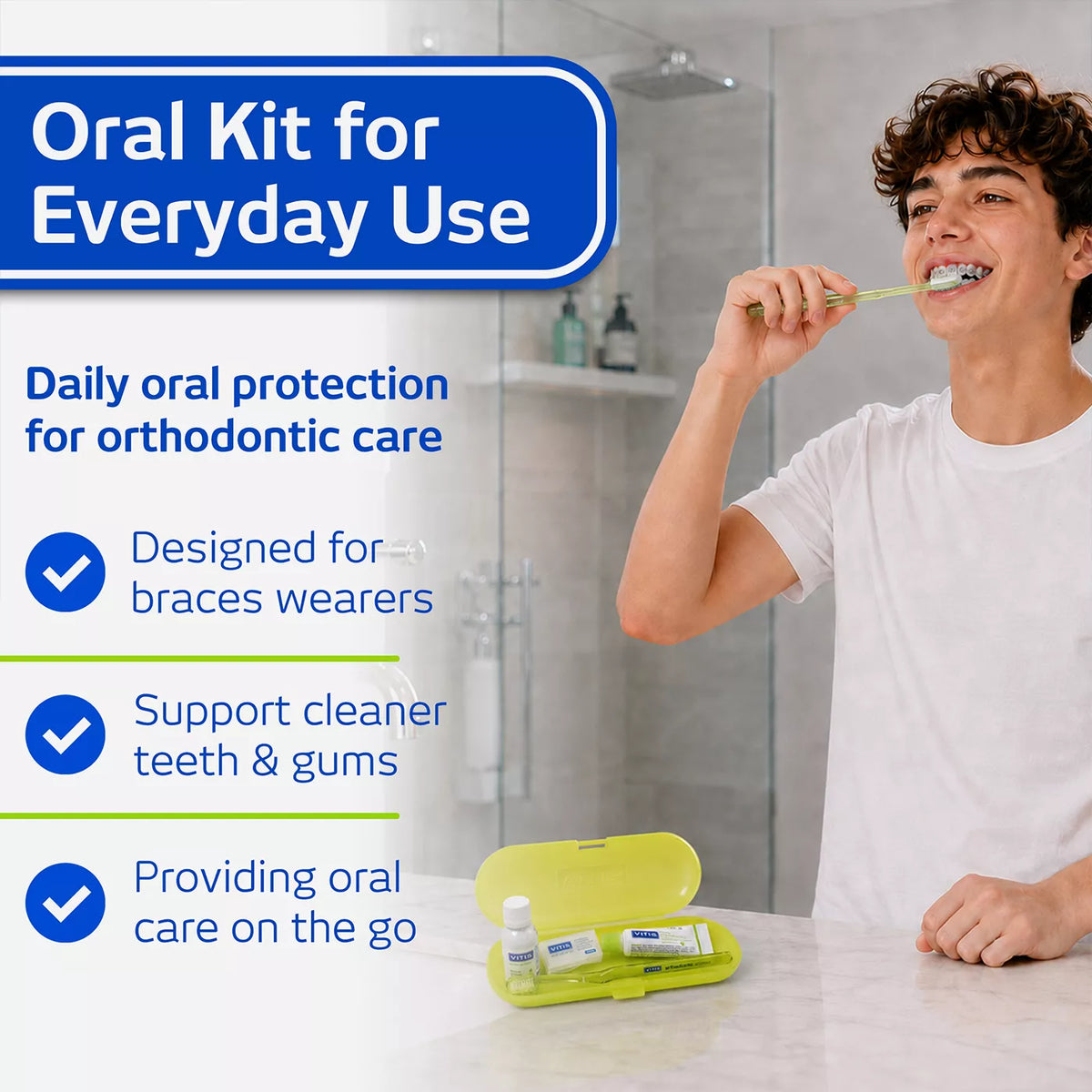 VITIS Orthodontic Travel Kit (Toothbrush, Toothpaste, Mouthwash, Wax)